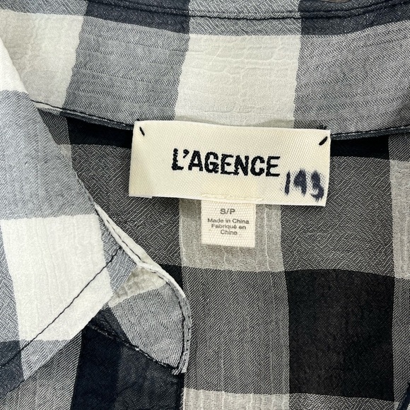 L’Agence Argo Black and White Buffalo Plaid Sheer Top - Picture 6 of 9